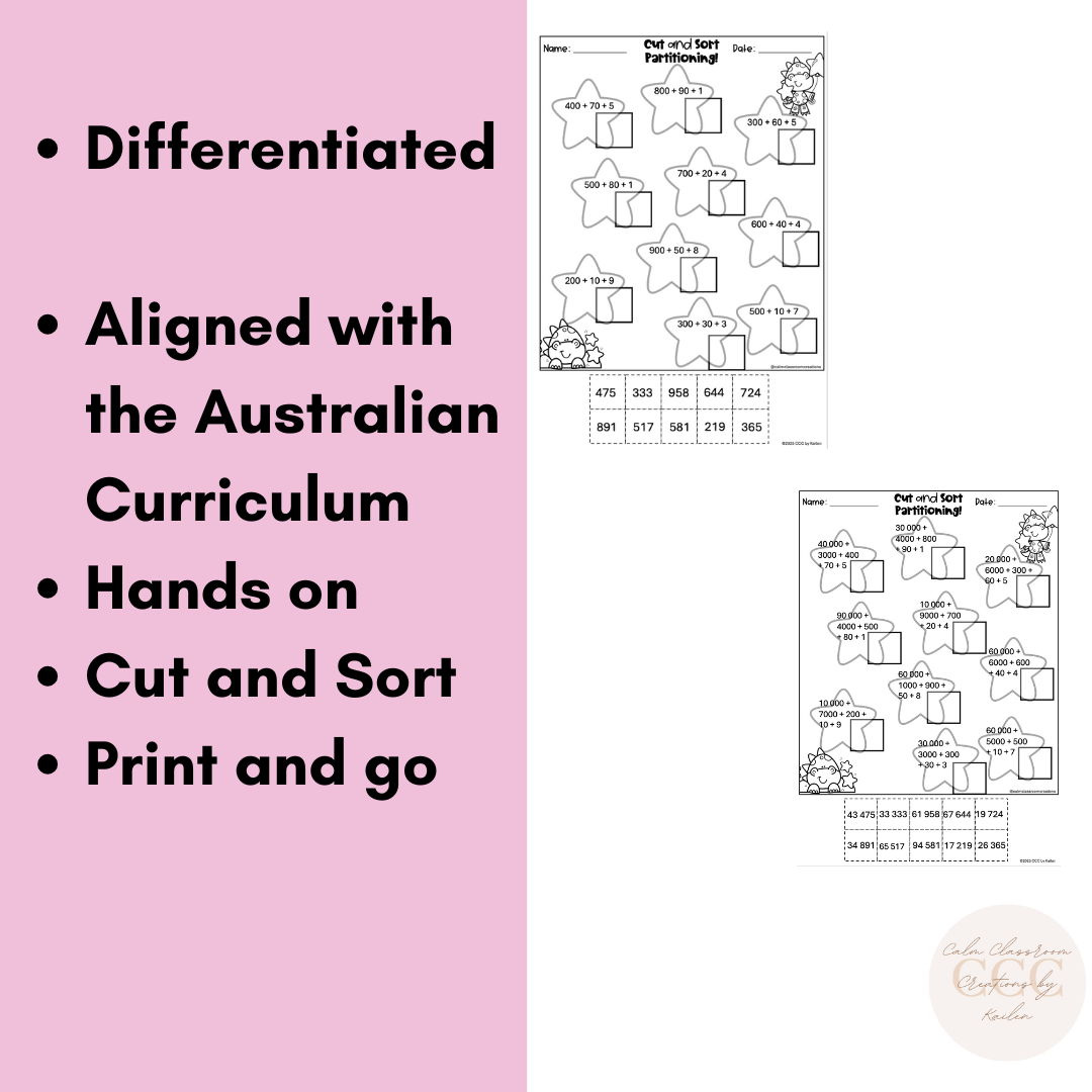Partitioning | Cut and Sort | Differentiated | Australian Curriculum Aligned