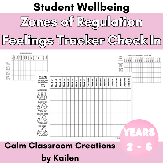 Student Wellbeing | Zones of Regulation Feelings Tracker Check-In