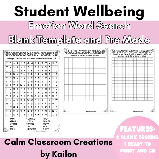 Student Wellbeing | Emotion Word Search Template | Print and Go!