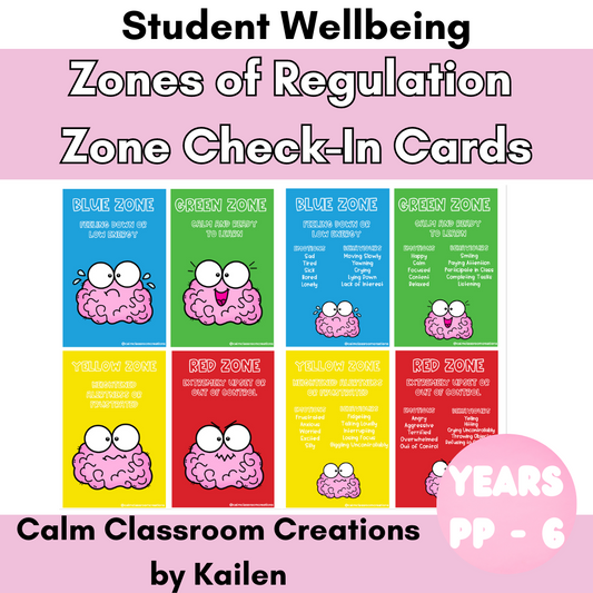 Student Wellbeing | Zones of Regulation | Zone Check-In Cards