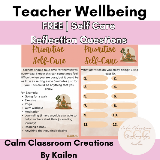 Teacher Wellbeing | FREE | Self Care Reflection Questions