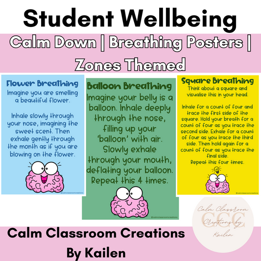 Student Wellbeing | Calm Down Breathing Posters | Zones Themed