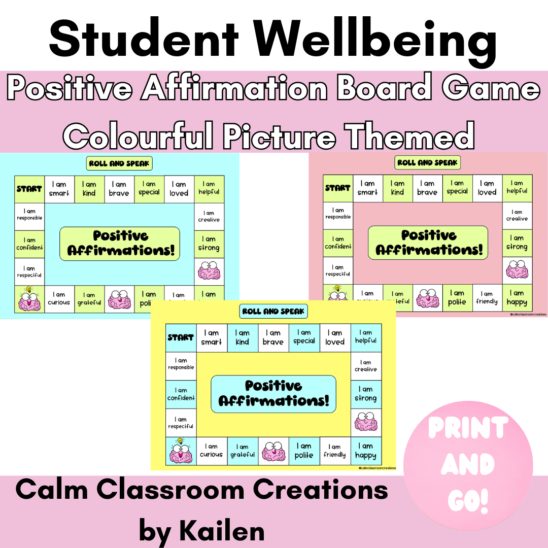 Student Wellbeing | Positive Affirmation Board Game! | Pastel Coloured Themed