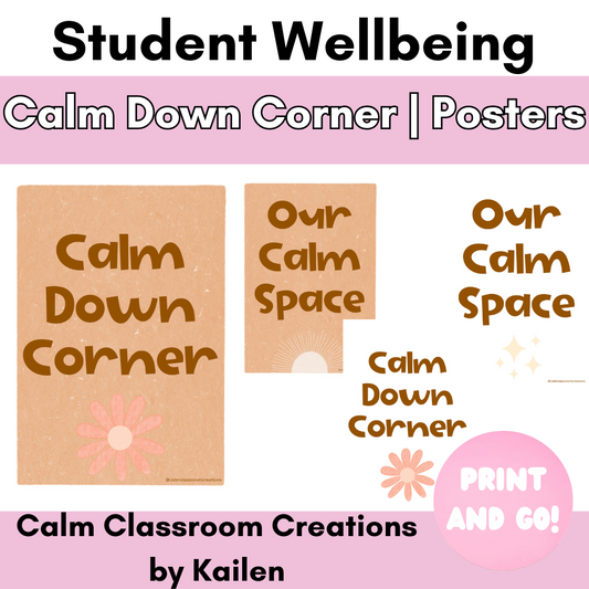 Student Wellbeing | Calm Down Corner Posters | Groovy Boho Themed