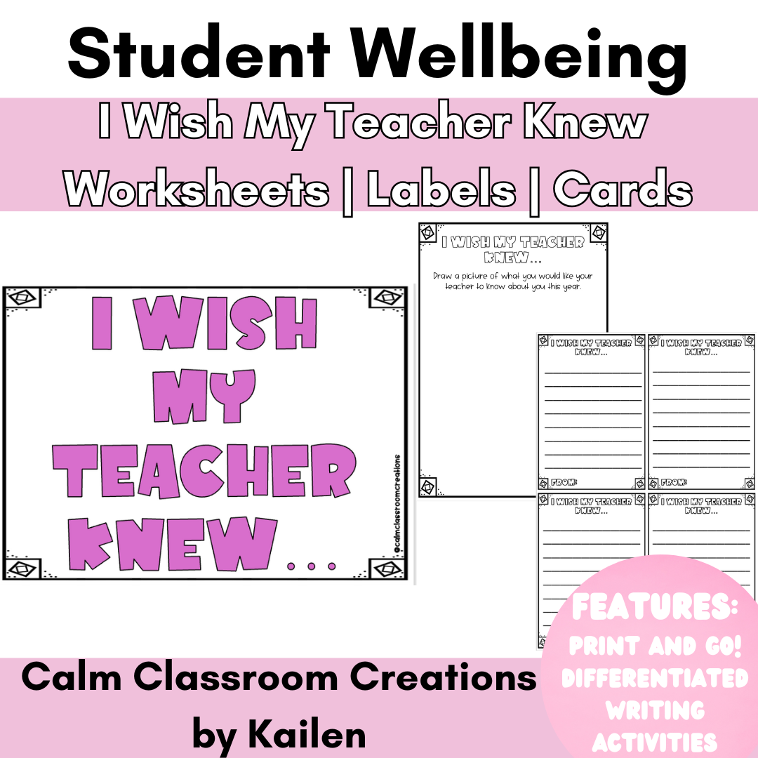 Student Wellbeing | I Wish My Teacher Knew | Worksheet, Labels and Cards