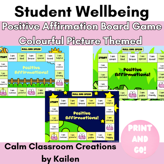 Student Wellbeing | Positive Affirmation Board Game! | Colourful Picture Themed