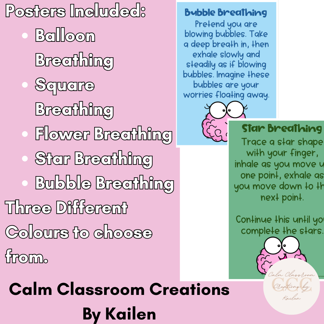 Student Wellbeing | Calm Down Breathing Posters | Zones Themed