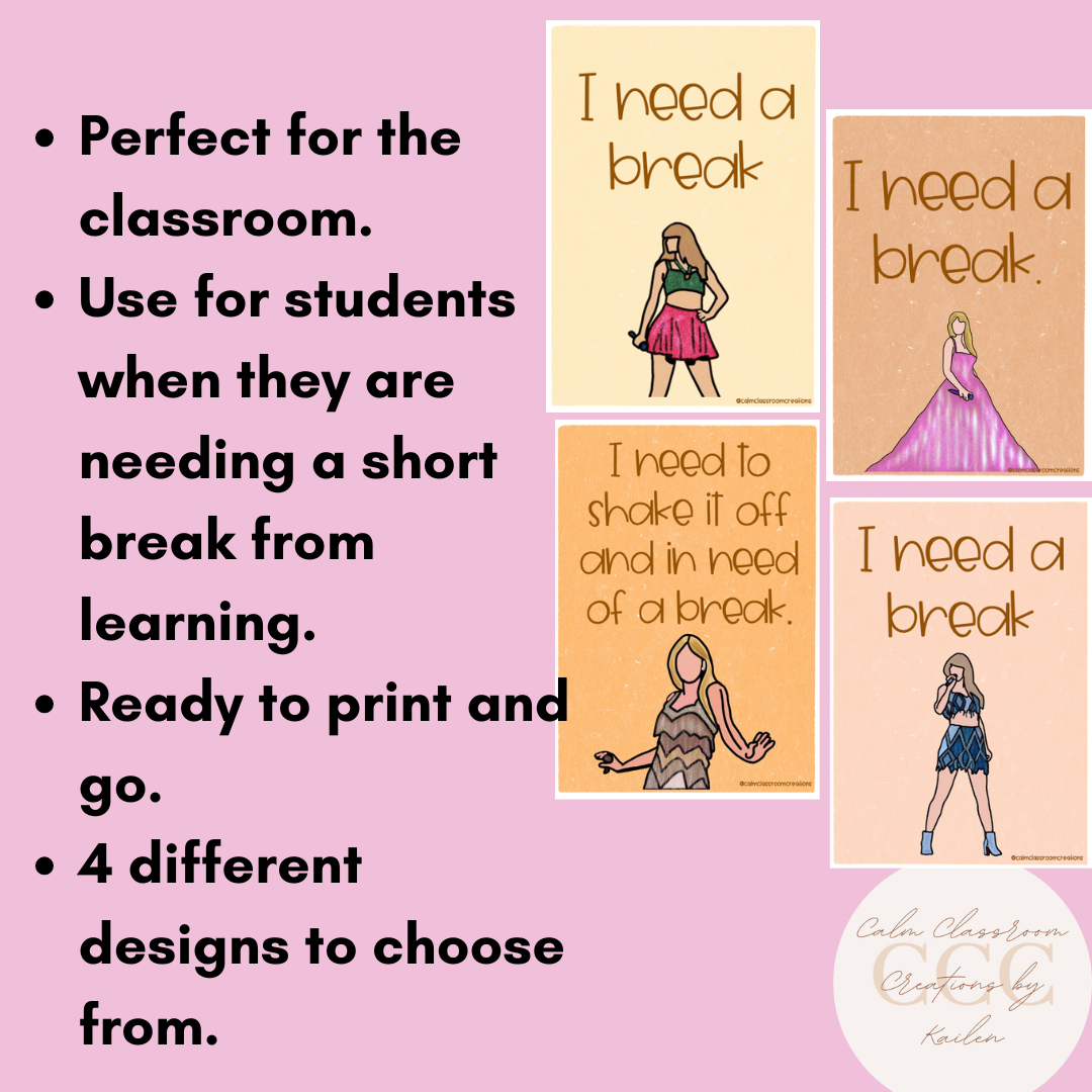 Student Wellbeing | Taylor Swift Themed | I Need a Break Cards