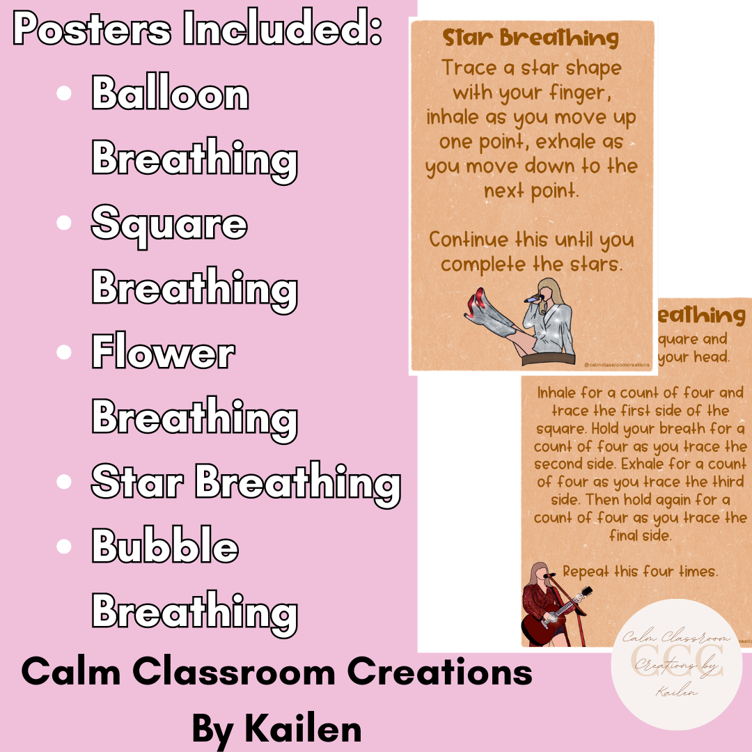 Student Wellbeing | Calm Down Breathing Posters | Taylor Swift Themed