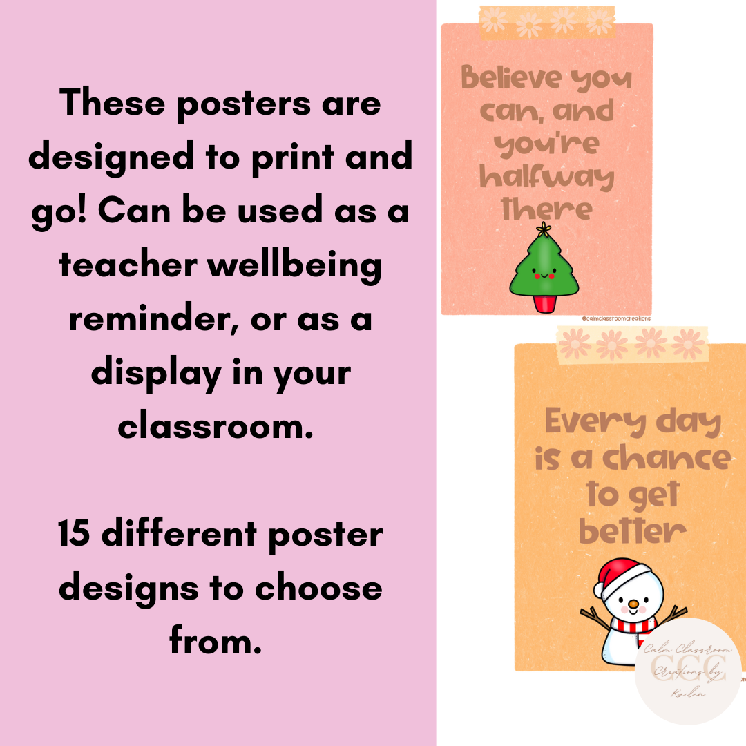 Student and Teacher Wellbeing | Growth Mindset Posters | Christmas Themed!