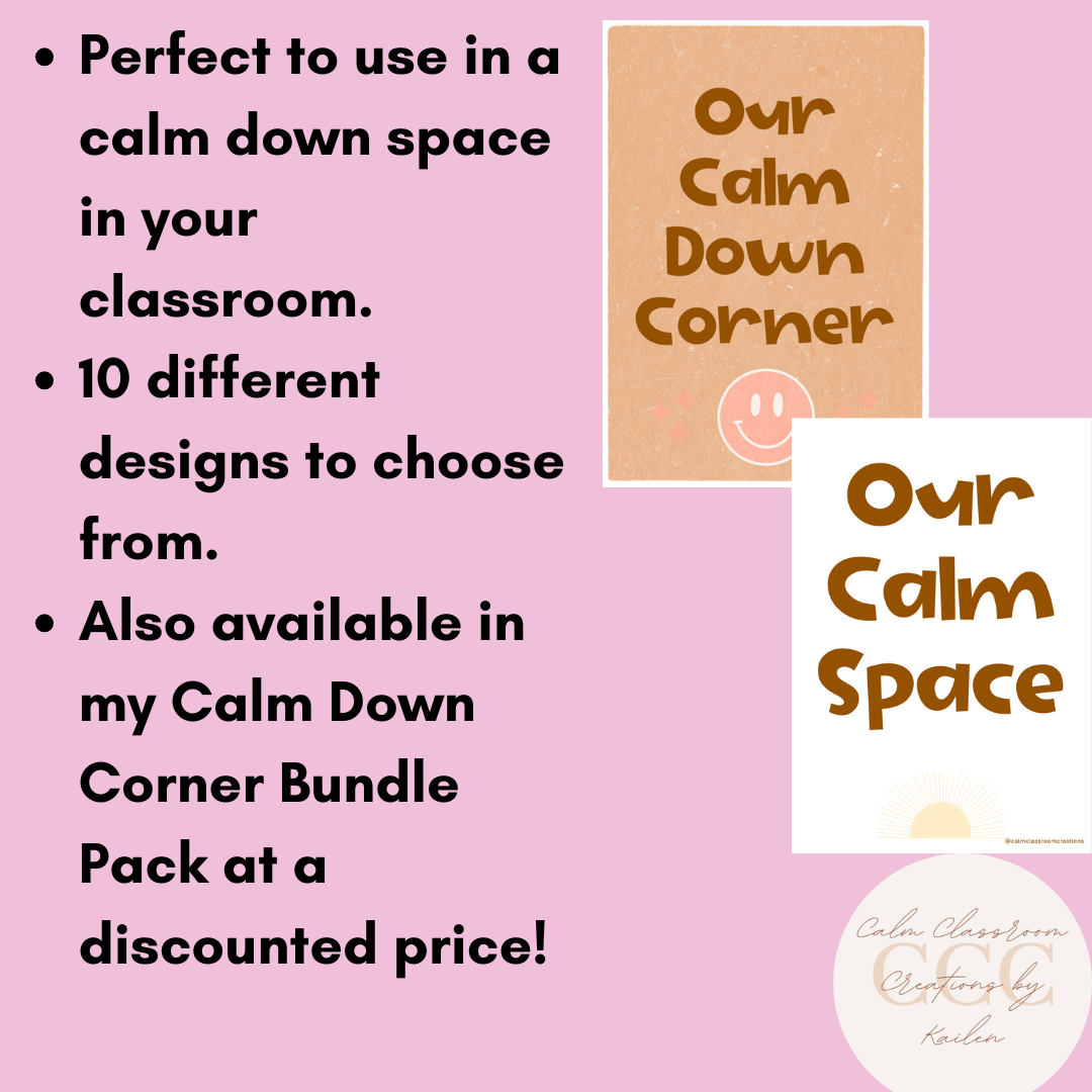 Student Wellbeing | Calm Down Corner Posters | Groovy Boho Themed