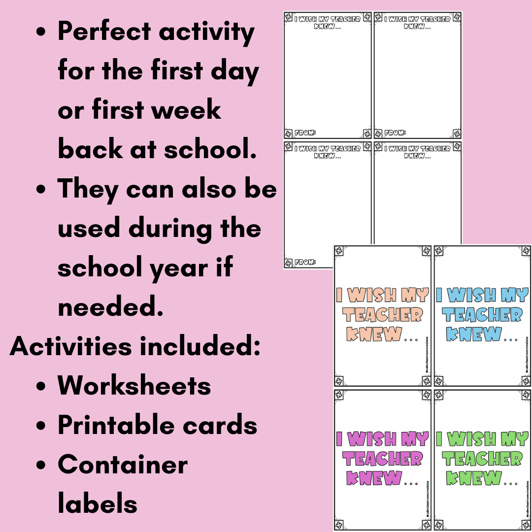 Student Wellbeing | I Wish My Teacher Knew | Worksheet, Labels and Cards