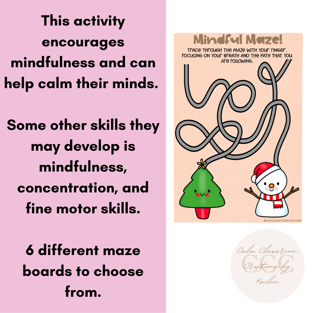 Mindful Maze Boards | Student Wellbeing | Christmas Themed | Zones and Emotions