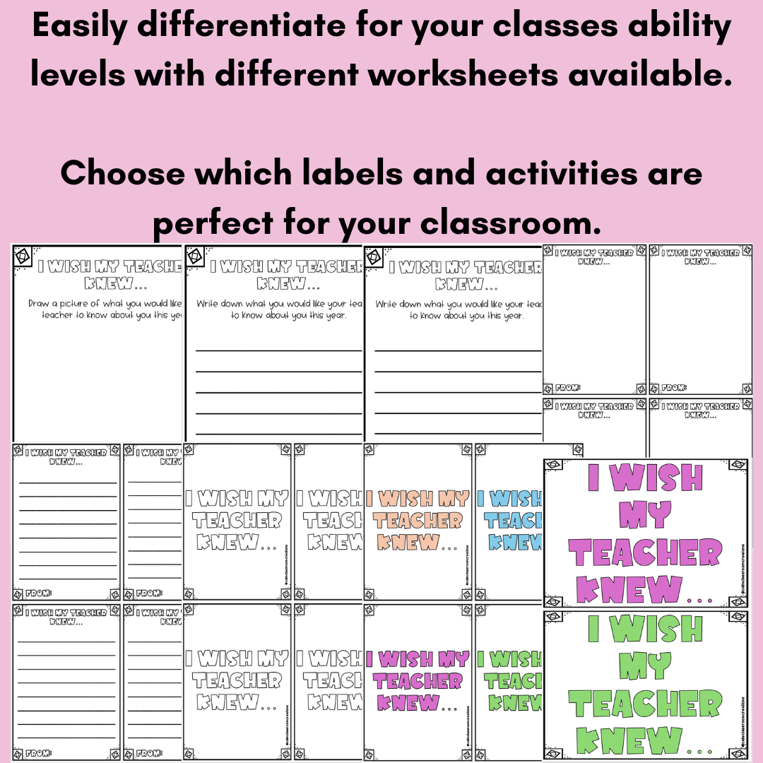 Student Wellbeing | I Wish My Teacher Knew | Worksheet, Labels and Cards