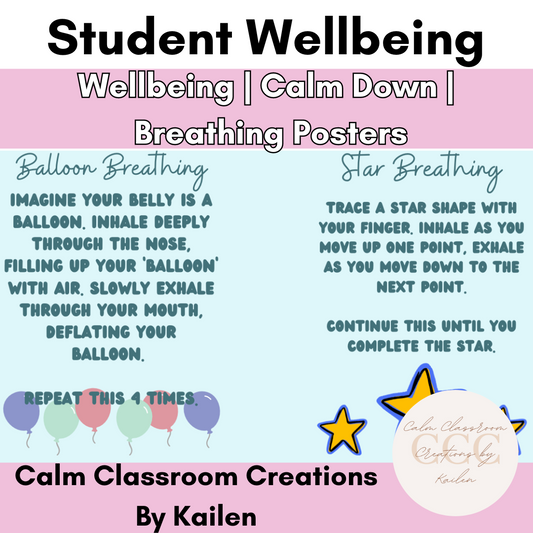 Student Wellbeing | Breathing Posters | Calm Down Corner